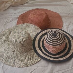 Women's Straw Hat Trio - Pink, Cream, Black